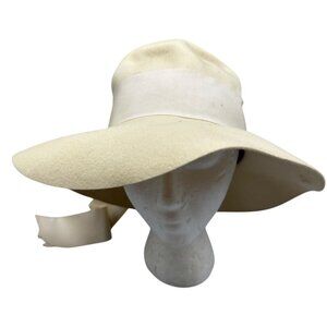 Wide-Brimmed Cream Wool Hat Wide  Ribbon Accent bullock's Los Angeles READ